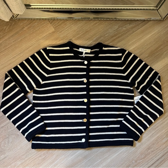 FRAME Denim Wool blend Cardigan small gold buttons striped - Picture 5 of 13